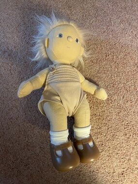 Soft Beige Fabric Baby Doll with Brown Shoes - Plush Cuddly Toy